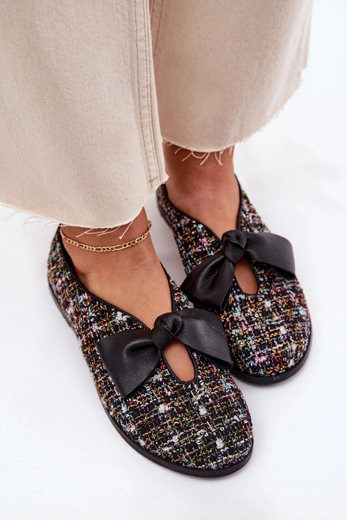 Skórzane Baleriny Z Kokardą Laura Messi 2921 Czarne