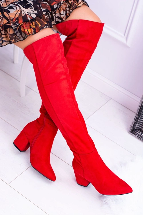 Czerwone Damskie Kozaki Zamszowe Za Kolano Feluni