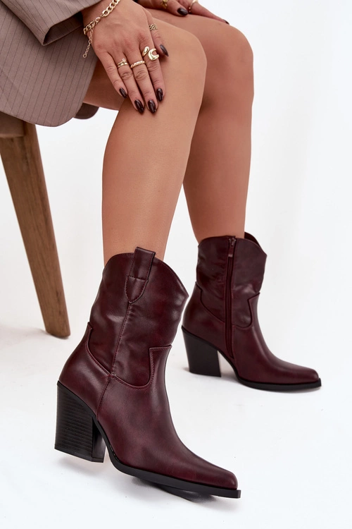 Botki Kowbojki Damskie Eko Skórzane Na Słupku Bordowe Morelia