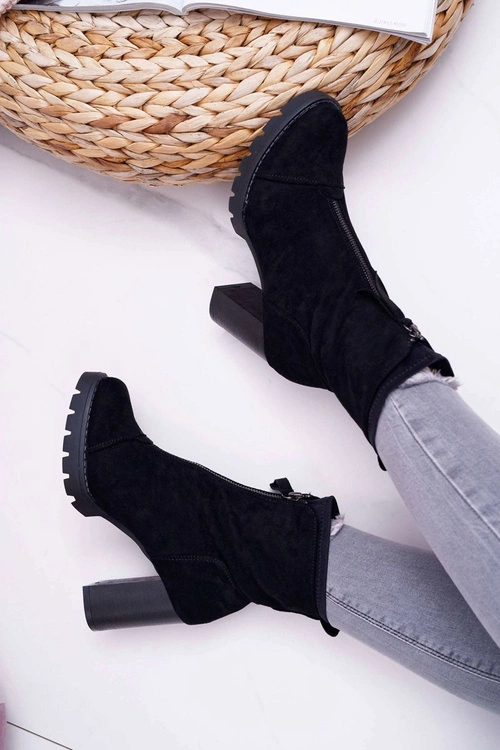 Botki Damskie Na Słupku Czarne Frann