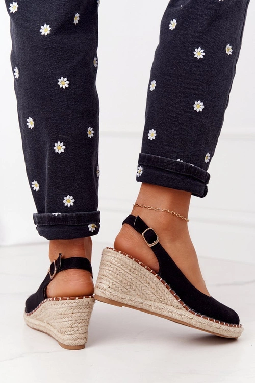 Sandały Na Koturnie Z Plecionką Czarne Las Palomas