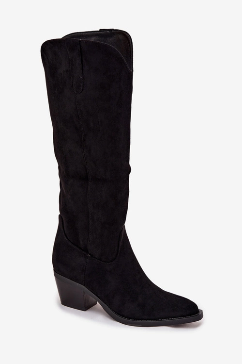 Kozaki Kowbojki Damskie Na Obcasie Z Eko Zamszu Czarne Esmira