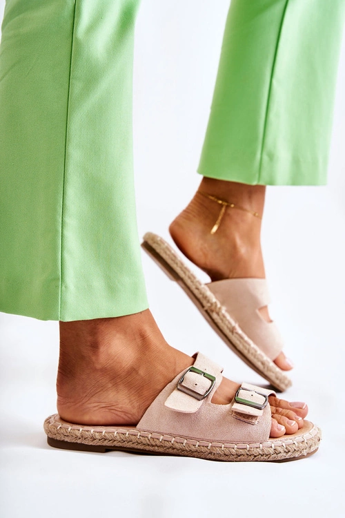 Klasyczne Zamszowe Klapki Damskie Beżowe Casilda