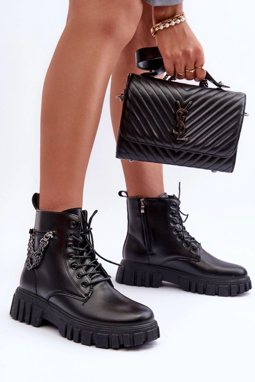 Stylowe Botki Workery Na Platformie Czarne Amro