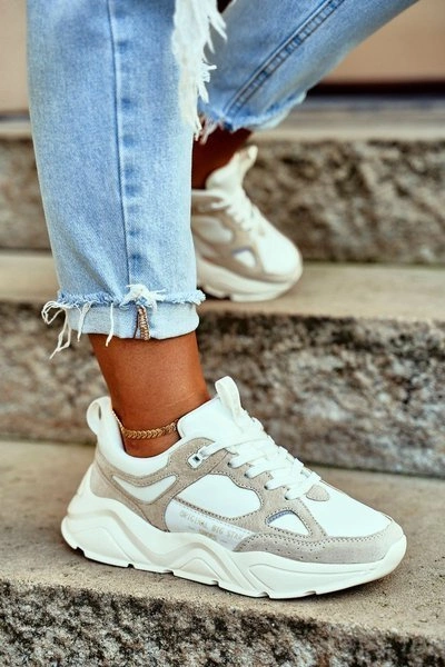 Damskie Sportowe Buty Sneakersy Big Star GG274657 Biało-Beżowe
