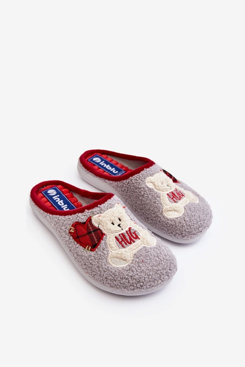 Damskie Domowe Klapki Kapcie Z Misiem Inblu EC000095 Szare