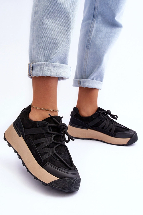 Damskie Zamszowe Buty Sportowe Na Platformie Czarne Rohan