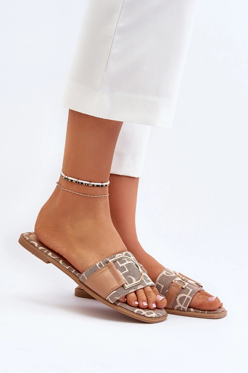 Błyszczące Klapki Damskie Z Ozdobą Brązowe Taleci