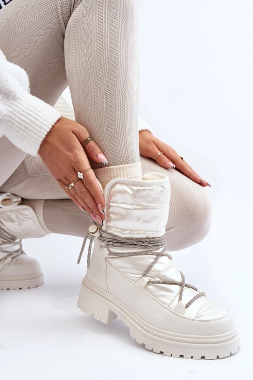 Śniegowce Damskie Z Ozdobnym Wiązaniem Białe Rilana