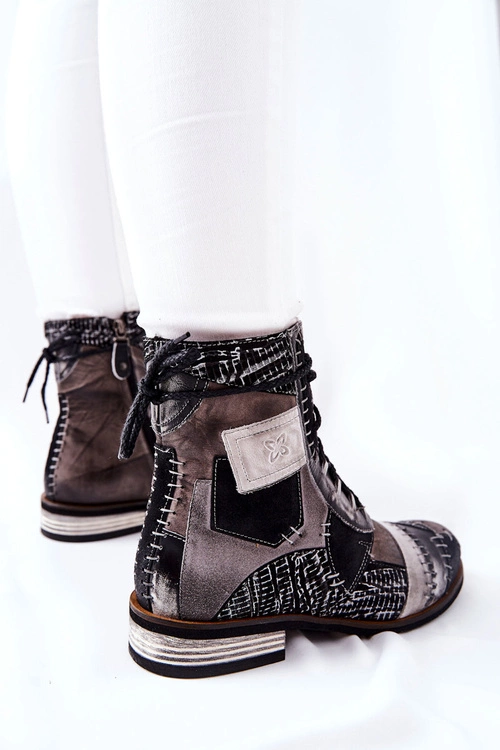 Botki Skórzane Sztyblety Maciejka Szare 05095-03