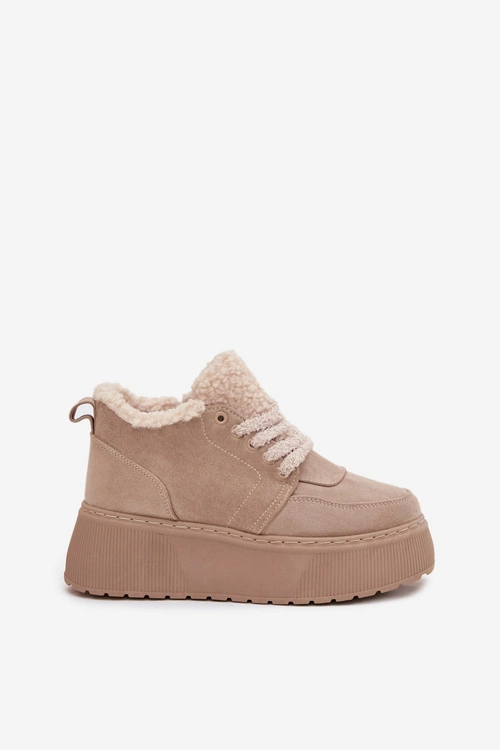 Śniegowce Damskie Na Platformie Z Futerkiem Typu Baranek Beżowe Luma