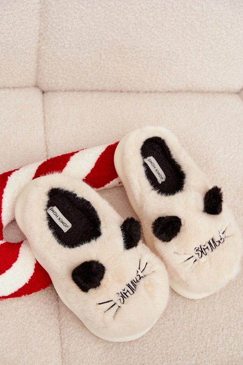 Futrzane Kapcie Damskie Smile Beżowe Lexira