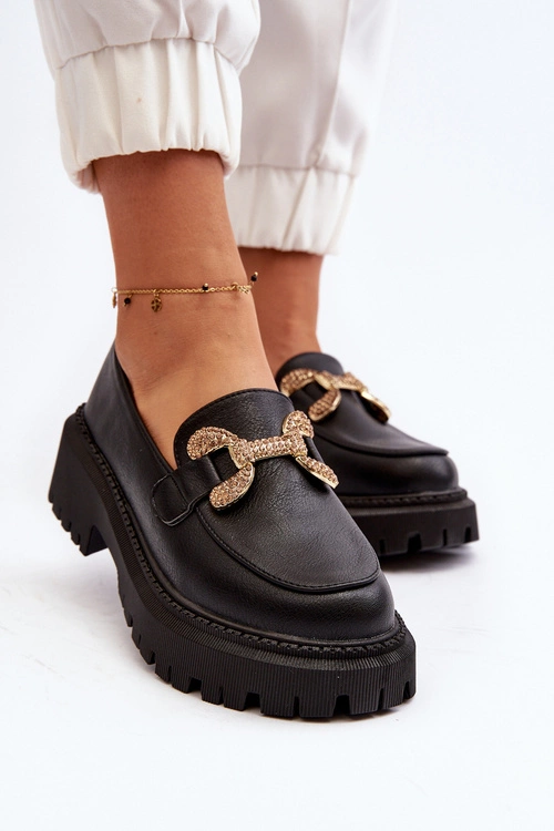 Mokasyny Damskie Z Ozdobą Czarne Gargi