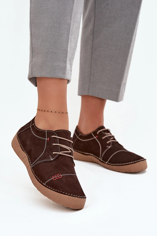 Skórzane Półbuty Damskie Z Przeszyciami Artiker 57C2114 Brązowe