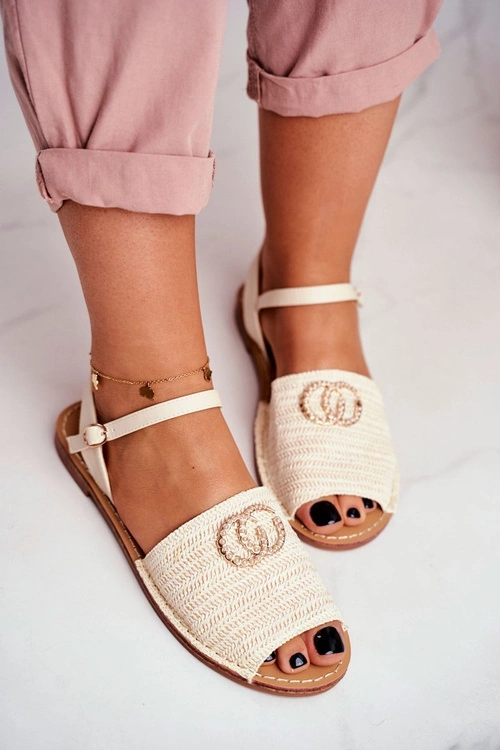 Beżowe Damskie Płaskie Sandałki Lu Boo Plecione Felicia
