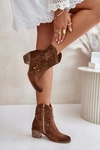 Damskie Botki Na Obcasie Z Ażurowym Wzorem Lewski 3394/2 Brązowe