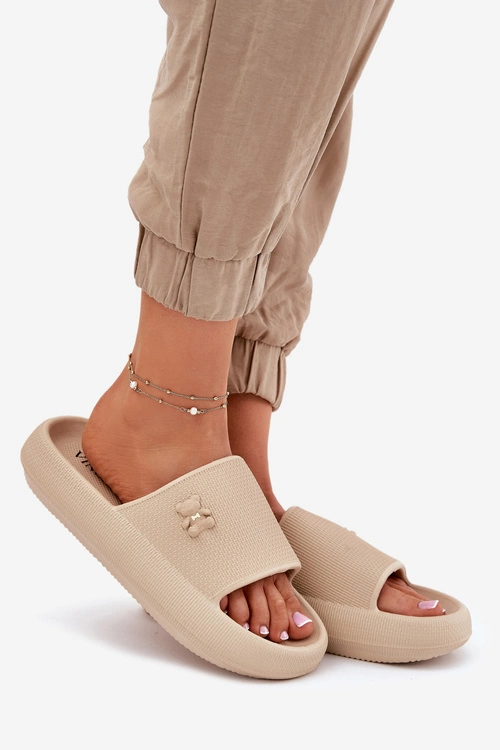 Piankowe Klapki Damskie Na Platformie Z Misiem Vinceza 75210 Beżowe