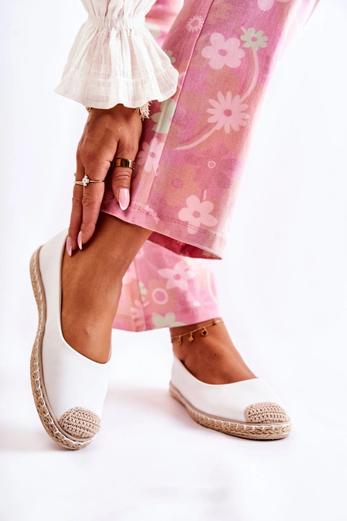 Klasyczne Skórzane Damskie Espadryle Białe Calabria