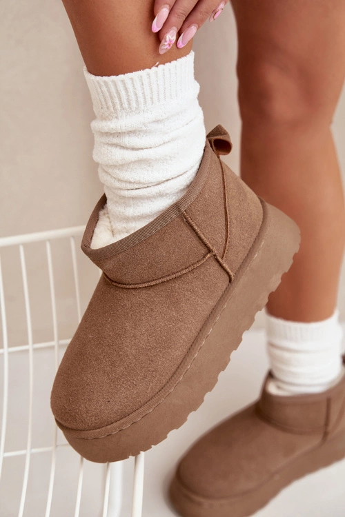 Śniegowce Damskie Na Platformie Ocieplane Futerkiem Khaki Vesirae