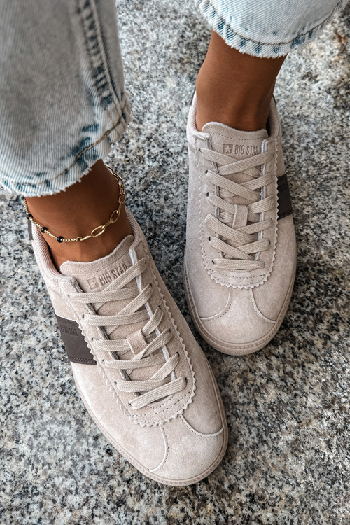 Skórzane Zamszowe Sneakersy Damskie Big Star UU274440 Beżowe