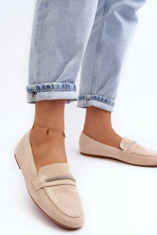 Mokasyny Damskie Z Ekozamszu Beżowe Ladite