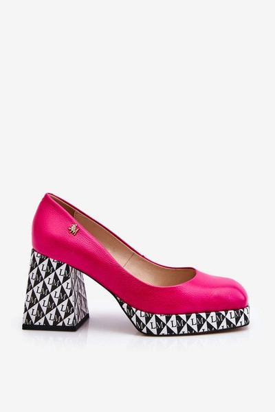 Modne Skórzane Czółenka Laura Messi 2599 Fuksja
