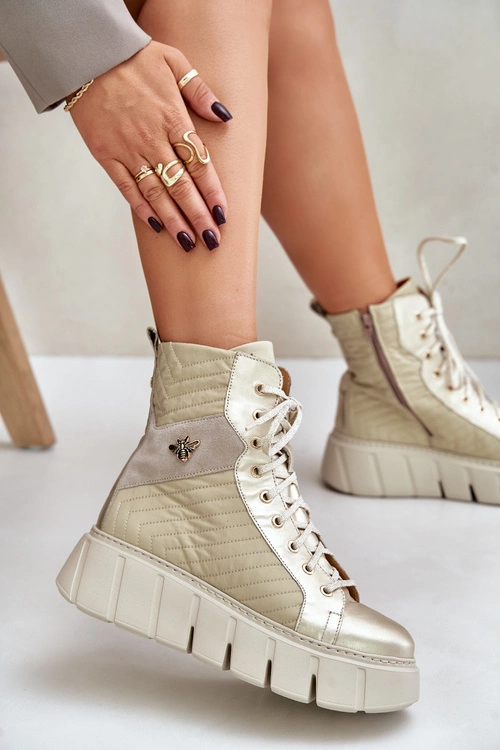 Skórzane Botki Na Platformie Maciejka 06751-25 Złote