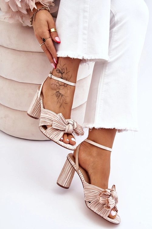 Modne Sandały Z Kokardą Na Obcasie Jasnobeżowe Callum