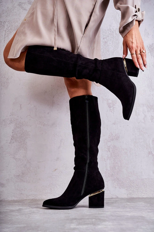 Zamszowe Klasyczne Kozaki Na Suwak Czarne Leyette