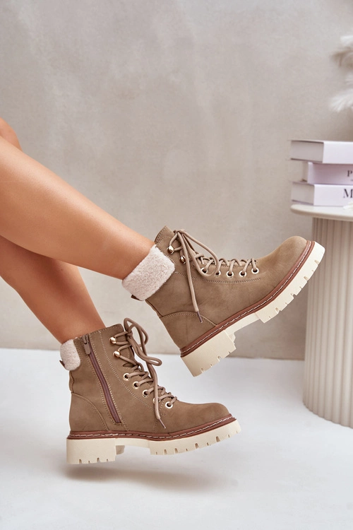 Ocieplane Trapery Botki Damskie Na Zamek Khaki Ferelia