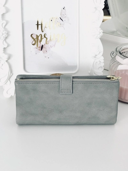 Duży Damski Szary Portfel Złote Okucia