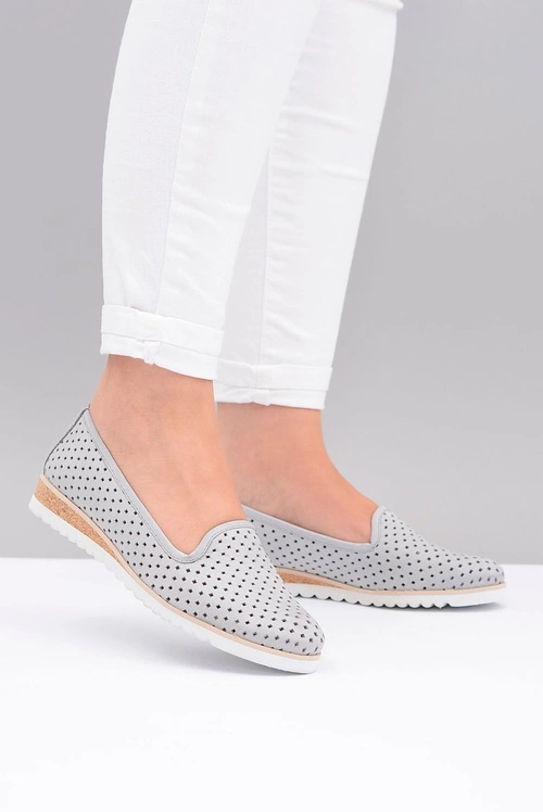 Skórzane Szare Polskie Baleriny Lordsy Gabi