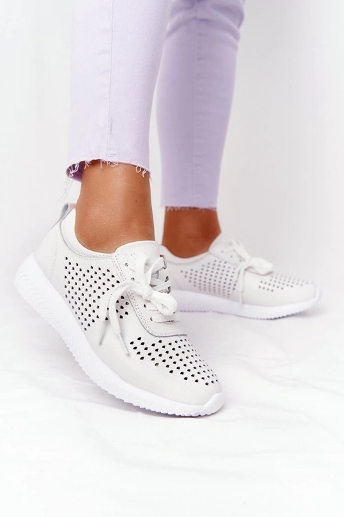 Ażurowe Skórzane Sportowe Buty S.Barski Białe