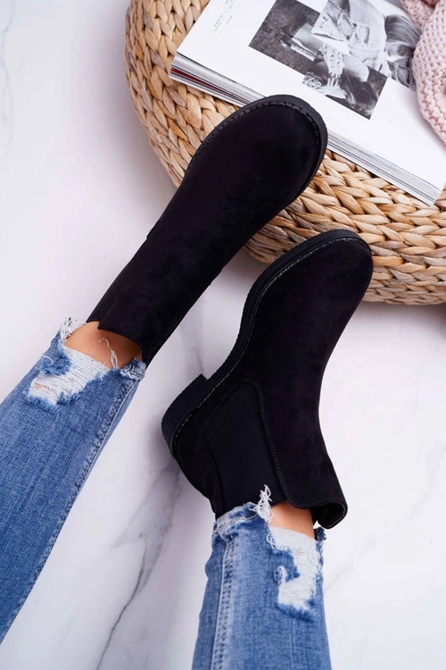 Botki Damskie Zamszowe Sztyblety Czarne 8BT35-0585