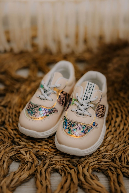 Skórzane Buty Sportowe Wężowe Różowe Gabbie