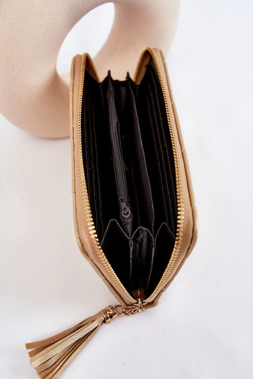 Duży Pikowany Portfel Z Paseczkiem Złoty Jeffrey