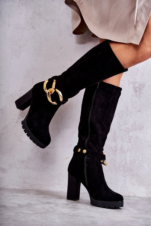 Zamszowe Kozaki Z Odpinanym Łańcuchem Czarne Jackson