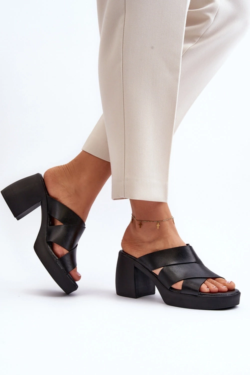 Zazoo 40373 Skórzane Klapki Na Klocku Czarne