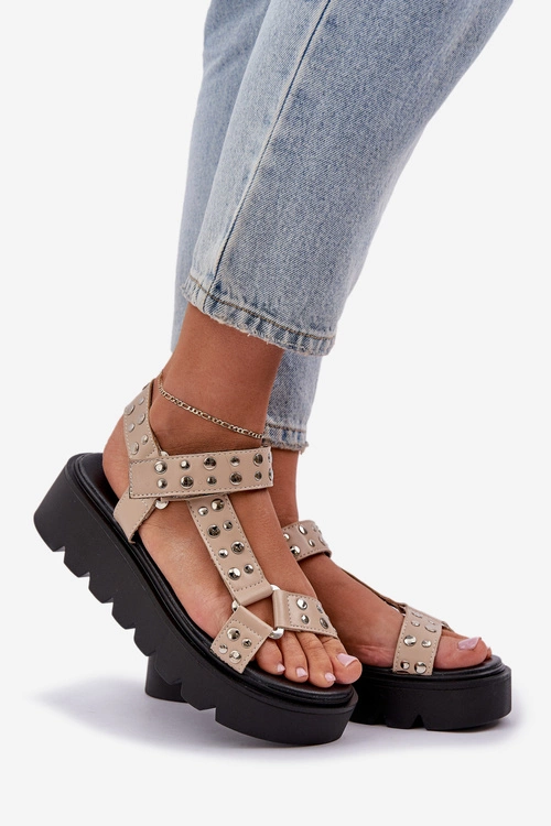 Zdobione Sandały Na Platformie Beżowe Tatellia