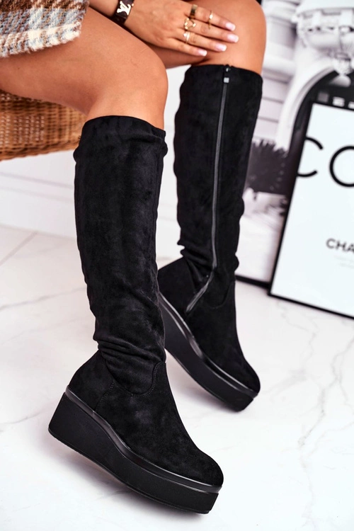 Kozaki damskie Sergio Leone na platformie czarne BT732