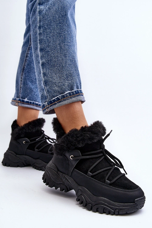 Damskie Botki Trapery Z Futerkiem Czarne Cresandi