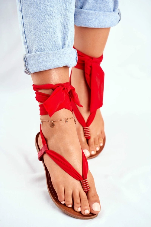 Sandałki Damskie Japonki Wiązane Czerwone Derryl