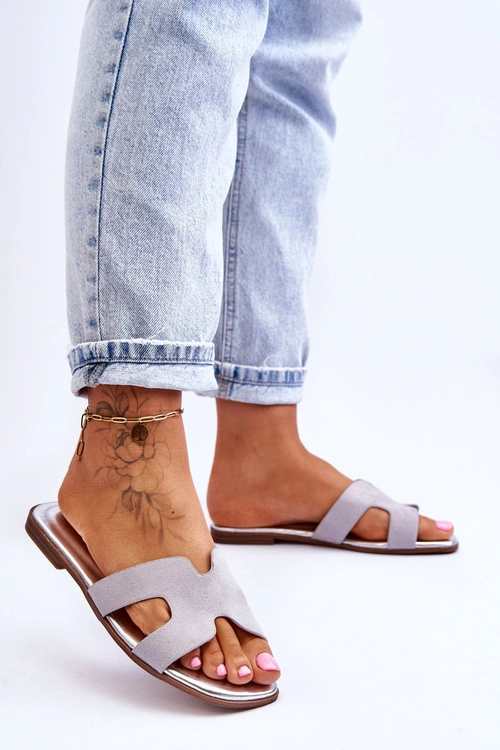 Damskie Klasyczne Zamszowe Klapki Szare Evana