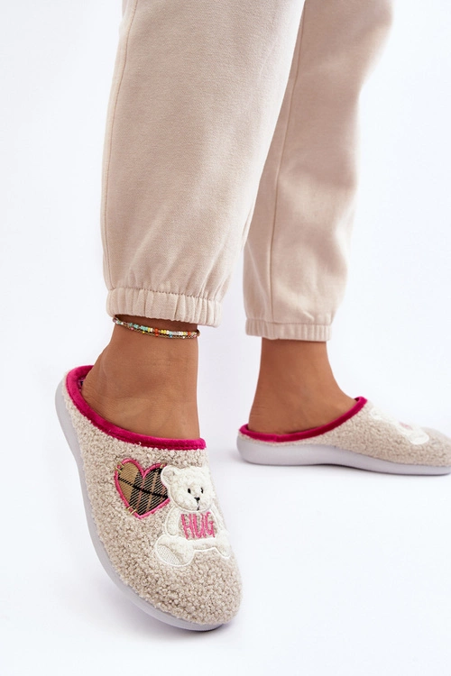 Damskie Domowe Klapki Kapcie Z Misiem Inblu EC000095 Beżowe