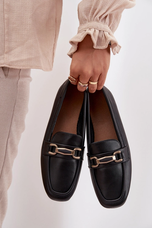 Półbuty Loafersy Damskie Z Ozdobą Czarne Priscelle