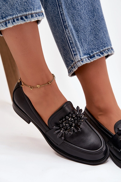 Półbuty Mokasyny Damskie Z Ozdobą Czarne Murelle