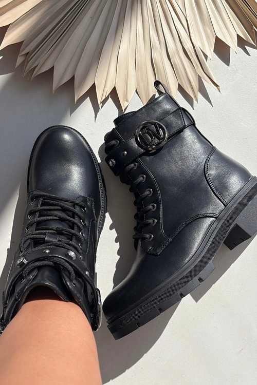 Ocieplane Botki Workery Damskie Z Ozdobnym Detalem Czarne Talyssa