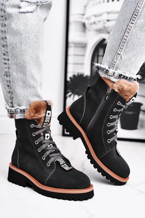 Damskie Botki Trapery Zamszowe Big Star Szare GG274903