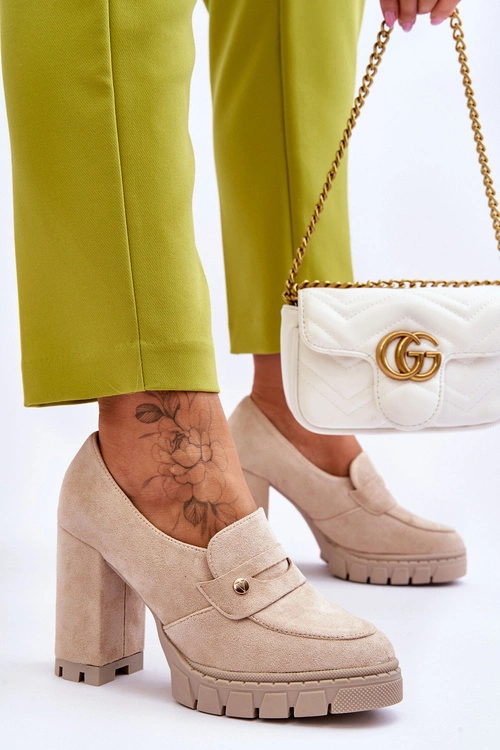 Eleganckie Zamszowe Półbuty Na Obcasie Beżowe Mintore