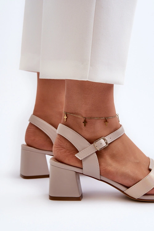 Sandały Damskie Na Obcasie Z Eko Skóry Sergio Leone SK894 Beżowe